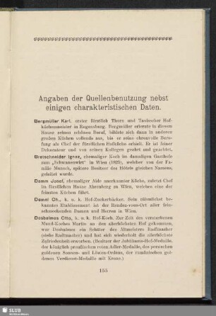 Angaben der Quellenbenutzung nebst einigen charakteristischen Daten