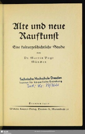 Alte und neue Raufkunst : eine kulturgeschichtliche Studie