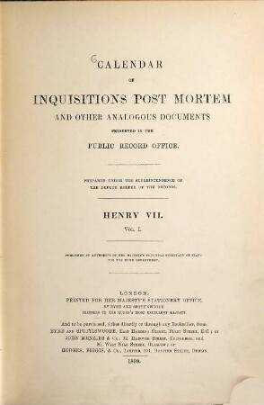 Calendar of inquisitions post mortem and other analogous documents : preserved in the Public Record Office, 1