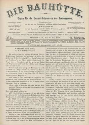 No 21. Frankfurt a. M., den 25. Mai 1918. 61. Jahrgang.