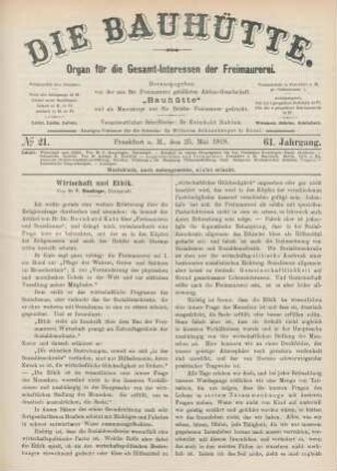 No 21. Frankfurt a. M., den 25. Mai 1918. 61. Jahrgang.