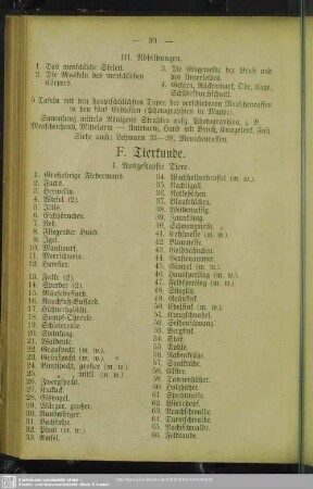 F. Tierkunde