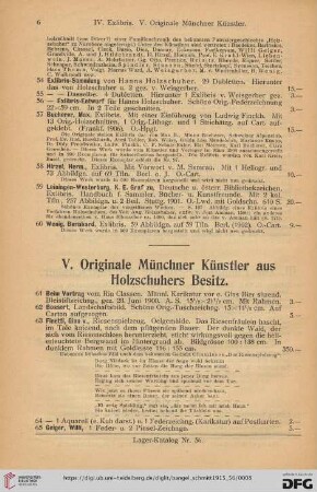 V. Originale Münchner Künstler aus Holzschuhers Besitz (Nr. 61-84)