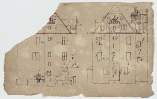 Melsungen, Landgrafenschloss, Aufrisse der Stirnseiten