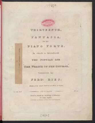 Thirteenth Fantasia for the Piano Forte In which is Introduced The Popular Air "The Wealth Of The Cottage", : No. 2. Op. 134.