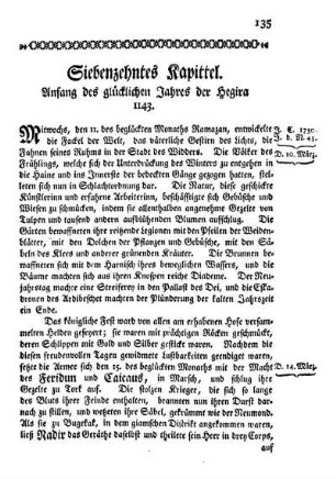 Siebenzehntes Kapittel. Anfang des glücklichen Jahres der Hegira 1143.