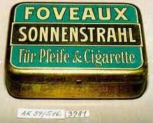 Blechdose für 50 Gramm Tabak "FOVEAUX SONNENSTRAHL Für Pfeife und Cigarette"