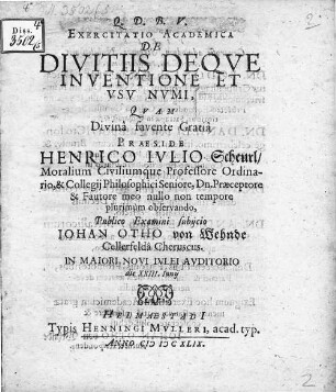 Exercitatio Academica De Divitiis Deque Inventione Et Usu Numi