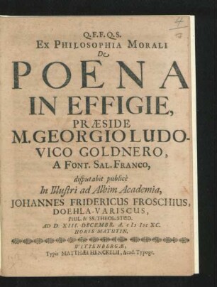 Ex Philosophia Morali De Poena In Effigie