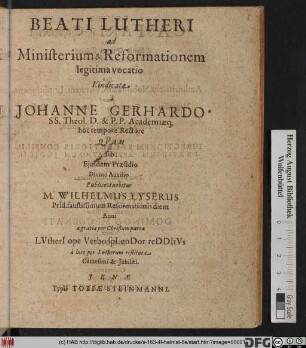 Beati Lutheri ad Ministerium & Reformationem legitima vocatio
