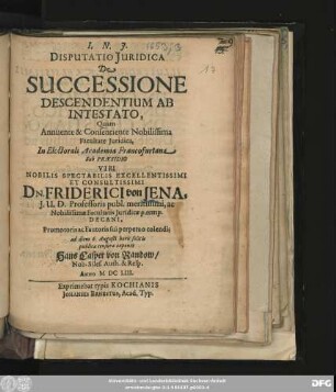 Disputatio Iuridica De Successione Descendentium Ab Intestato