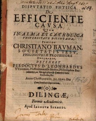 Dispvtatio Physica De Efficiente Cavssa