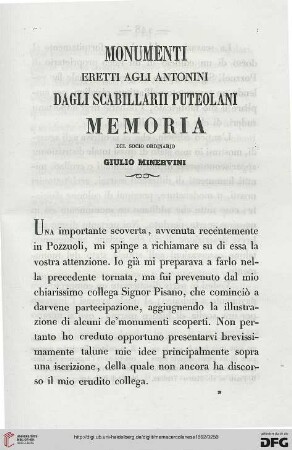9: Monumenti eretti agli Antonini dagli scabillarii puteolani : memoria