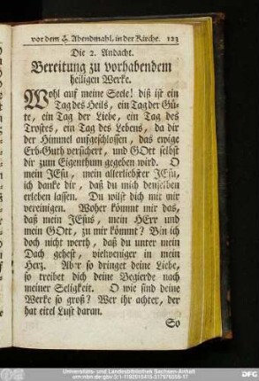 Die 2. Andacht. Bereitung zu vorhabendem heiligen Werke.