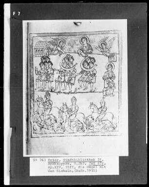 Apokalypse des Johannes (Die sog. Trierer Apokalypse) — Die Engel mit den Sicheln, Folio 47recto