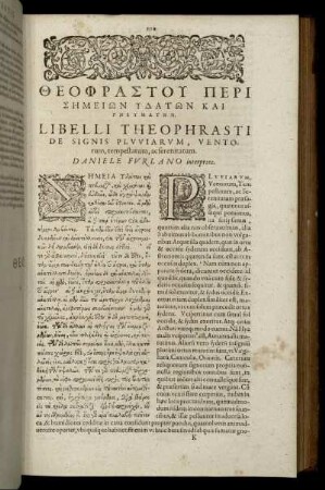 Libelli Theophrasti De Signis Pluviarum, Ventorum, tempestatum, acserenitatum.