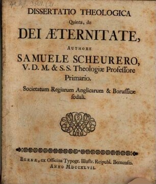 Diss. theol. V. de Dei aeternitate