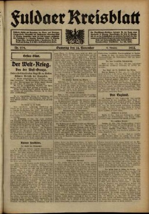 Erste Ausgabe vom Samstag, den 14. November 1914.