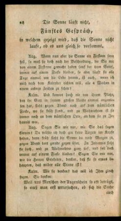 Fünftes Gespräch, in welchem gezeigt wird, daß die Sonne nicht laufe, ob es uns gleich so vorkommt