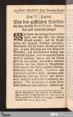 Das XV. Capitel. Von den geistlichen Krankheiten bey allerley Professionen, Gewerben und Handthierungen.
