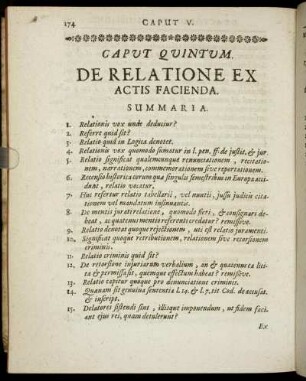 Caput Quintum. De Relatione Ex Actis Facienda.