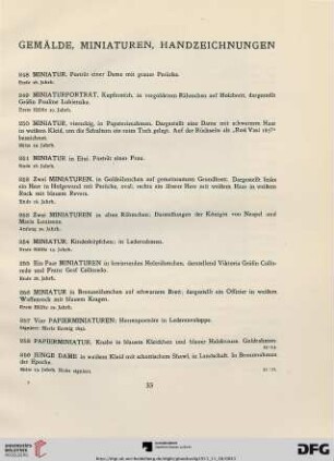 Gemälde, Miniaturen, Handzeichnungen (Nr. 248-362)