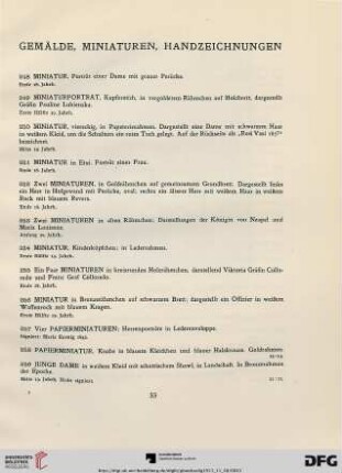 Gemälde, Miniaturen, Handzeichnungen (Nr. 248-362)