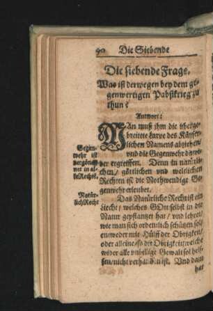 Die siebende Frage. Was ist derwegen bey dem gegenwärtigen Pabstkrieg zu thun?