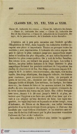 Classes XIX, X, XXI, XXII, XXIII: Manufactures de tissus