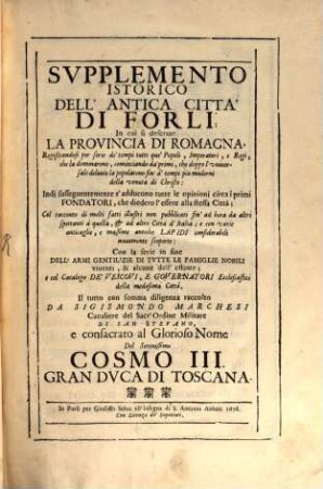 Supplemento istorico dell'antica città di Forli