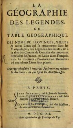 La geographie des legendes