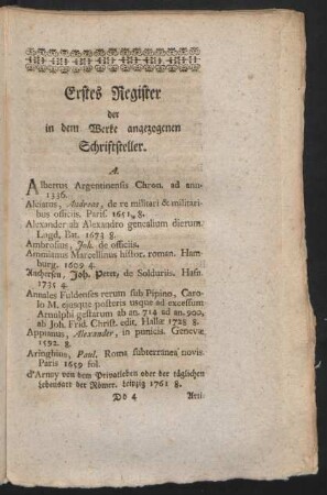 Erstes Register der in dem Werke angezogenen Schriftsteller.