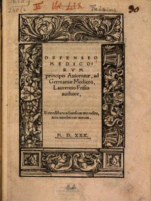 Defensio medicorum principis Avicennae ad Germaniae medicos