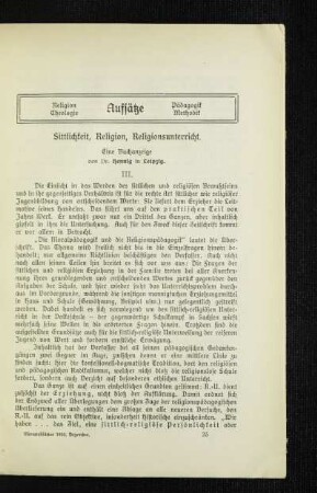 Sittlichkeit, Religion, Religionsunterricht : eine Buchanzeige , [Fortsetzung]