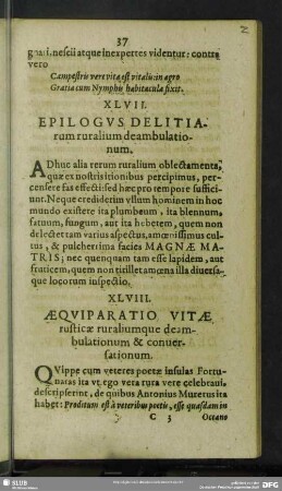 XLVIII. Aequiparatio Vitae rusticae ruraliumque deambulationum & conversationum