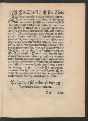 Volget das schreiben/ so wir an Keyserliche Maie. gethan