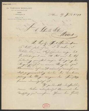 Brief an B. Schott's Söhne : 19.07.1899