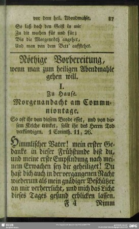 Nöthige Vorbereitung, wenn man zum heiligen Abendmahle gehen will