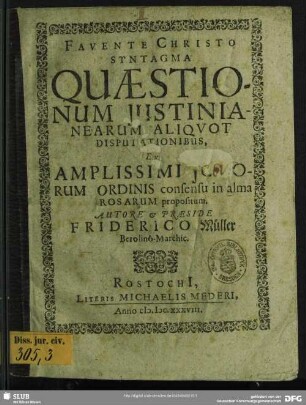 Syntagma Quaestionum Iustinianearum Aliquot Disputationibus