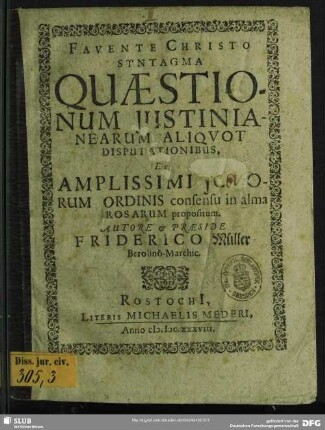 Syntagma Quaestionum Iustinianearum Aliquot Disputationibus