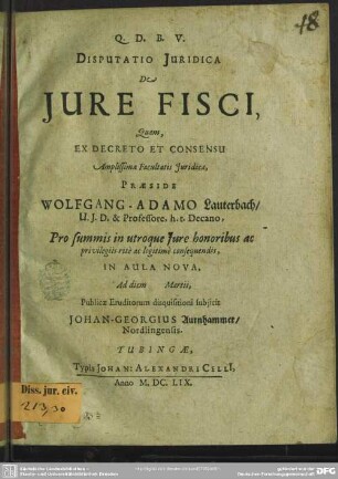 Disputatio juridica de jure fisci