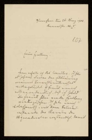 107: Brief von Karl von Unzer an Gottlieb Planck, München, 26.3.1902