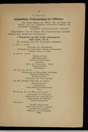 V. Schändliche Verleumdung der Offiziere