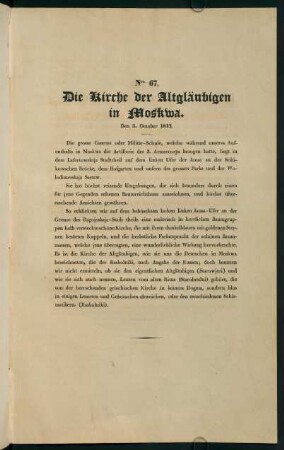 Nro. 67. Die Kirche der Altgläubigen in Moskwa. Den 3. Oktober 1812.