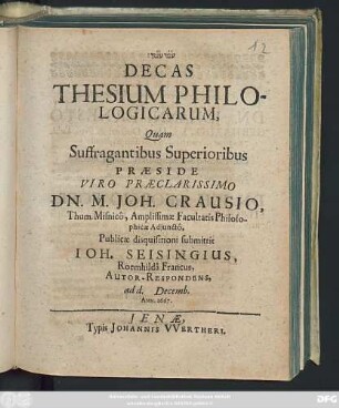 Decas Thesium Philologicarum