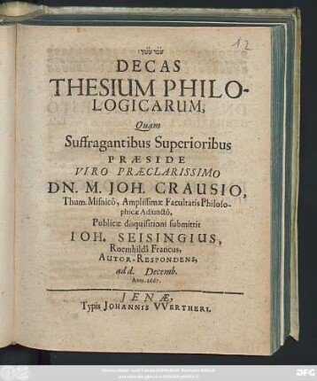 Decas Thesium Philologicarum