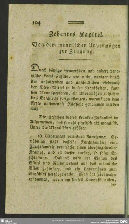 Zehentes Kapitel. Von dem männlichen Unvermögen zur Zeugung