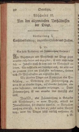 Abtheilung I. Causalverbndung; imgleichen Gründe und Zeichen.