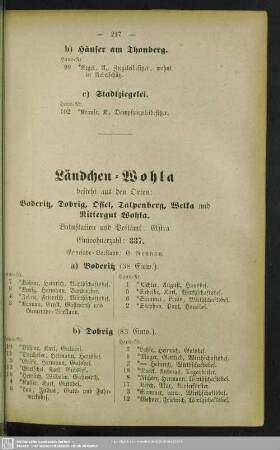 Ländchen-Wohla bestehend aus den Orten: Boderitz, Dobrig, Ossel, Talpenberg, Welka und Rittergut Wohla und Prietitzer Antheil