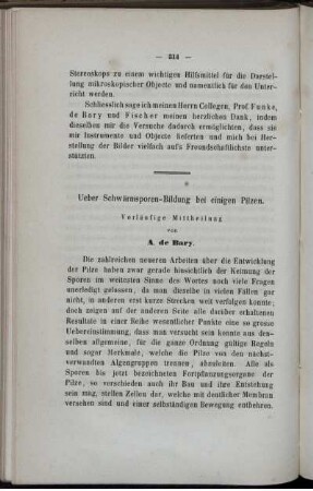 Ueber Schwärmsporen-Bildung bei einigen Pilzen.
